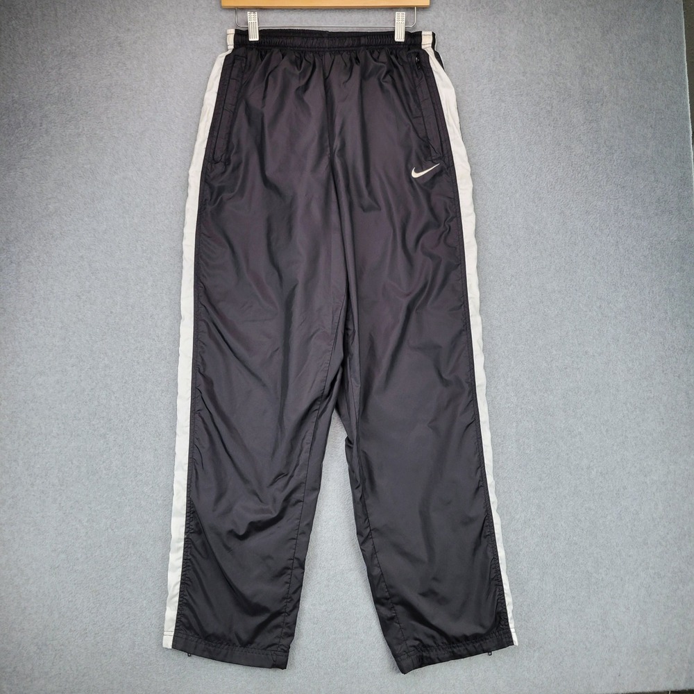 Nike Track Pants Womens Medium Black White Side Stripe Mesh Lined Nylon 90s